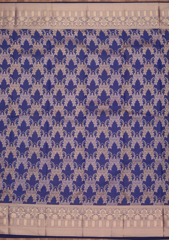 Navy Blue Zariwork Pure Silk Saree-koskii