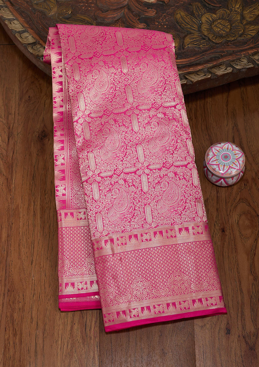 Magenta Pink Zariwork (Gold) Silk Silk_Saree