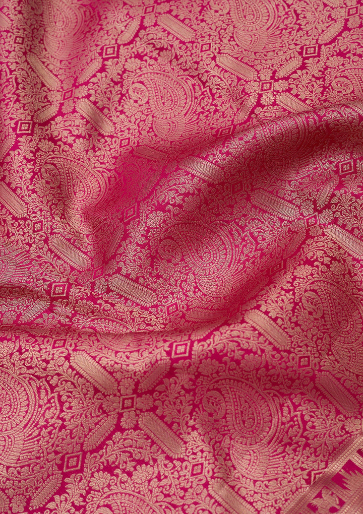 Magenta Pink Zariwork (Gold) Silk Silk_Saree