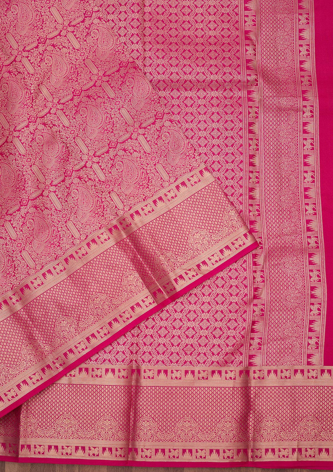 Magenta Pink Zariwork (Gold) Silk Silk_Saree