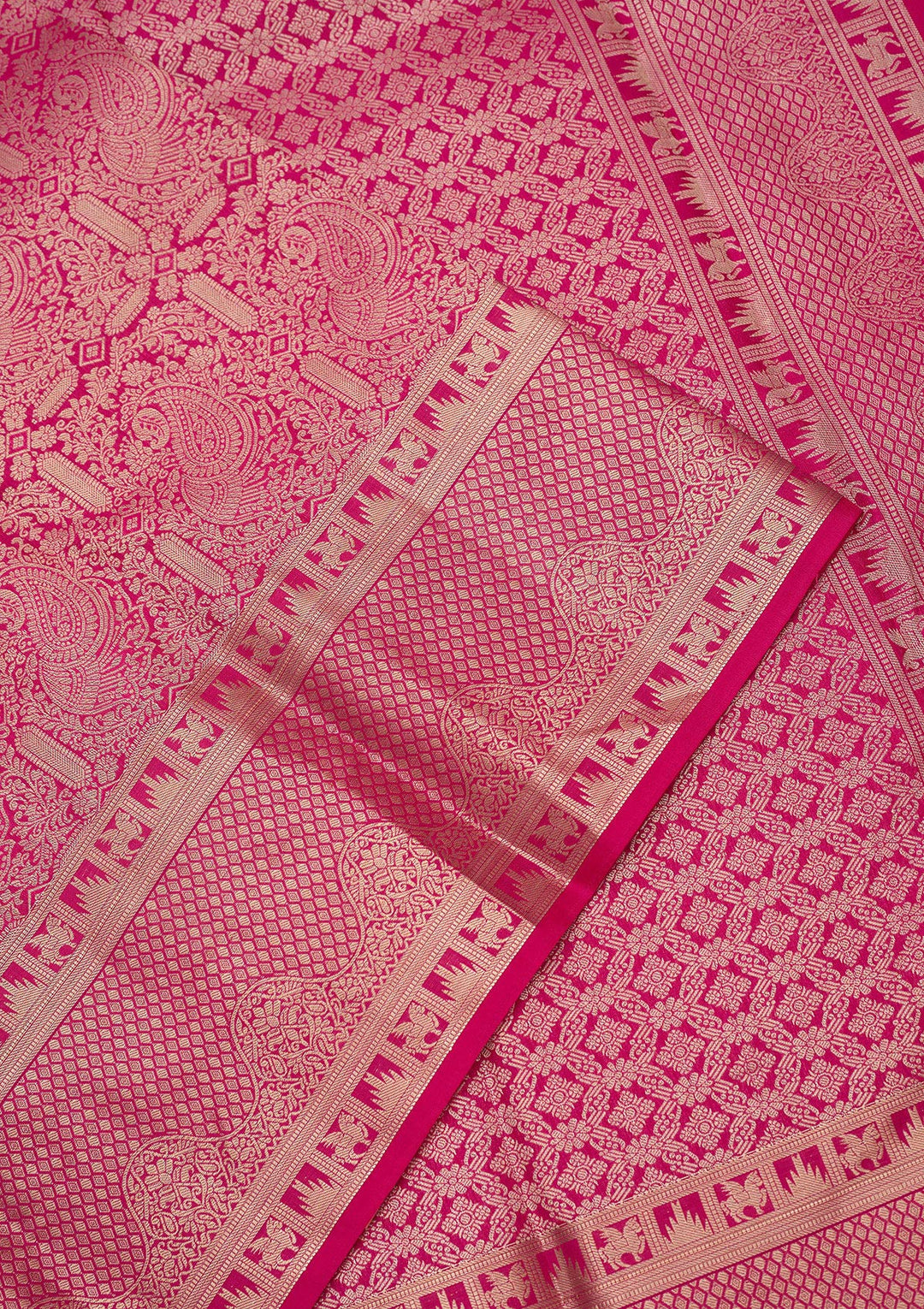 Magenta Pink Zariwork (Gold) Silk Silk_Saree