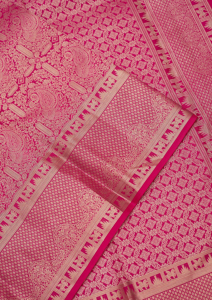 Magenta Pink Zariwork (Gold) Silk Silk_Saree