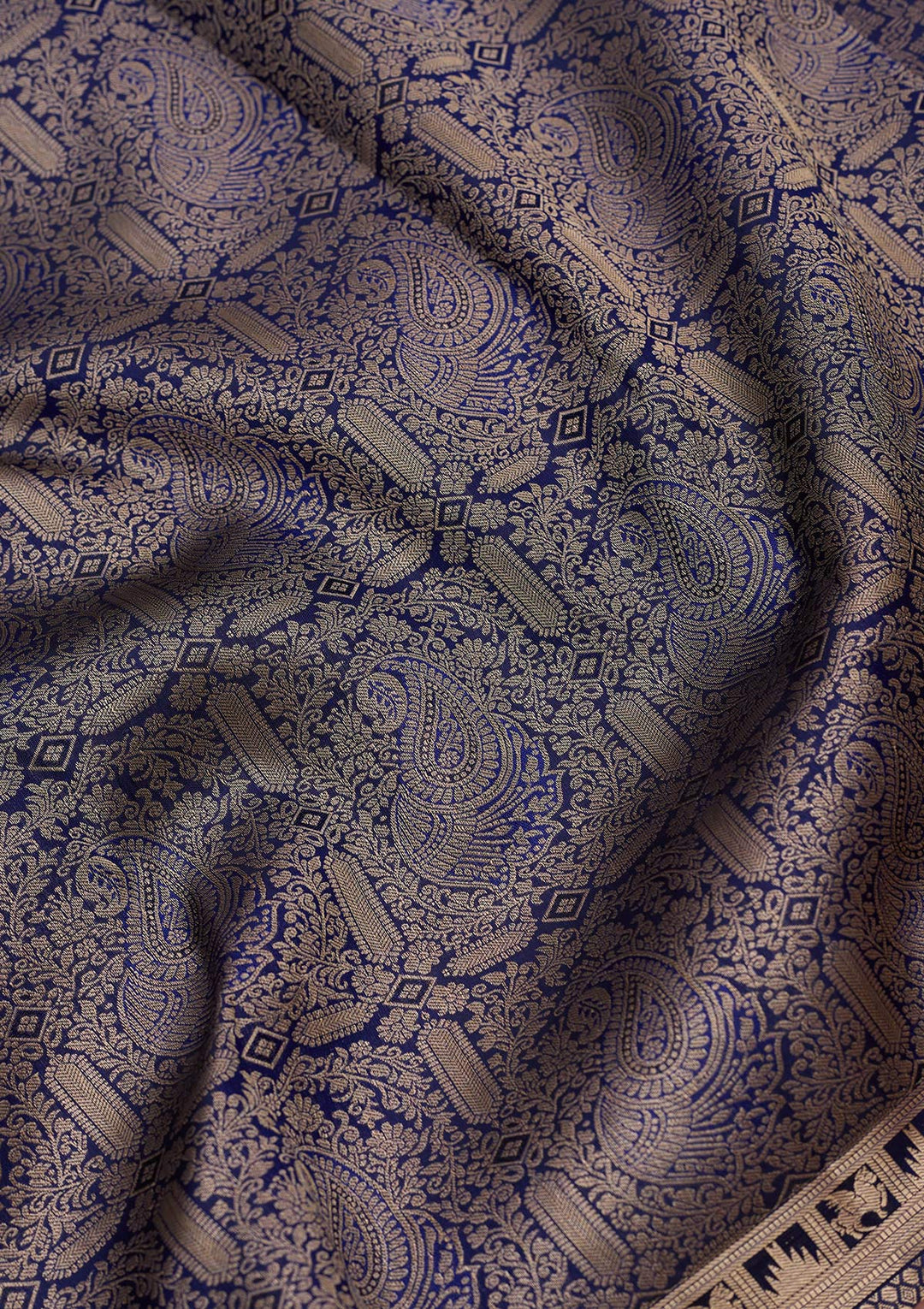 Navy Blue Zariwork (Gold) Silk Saree