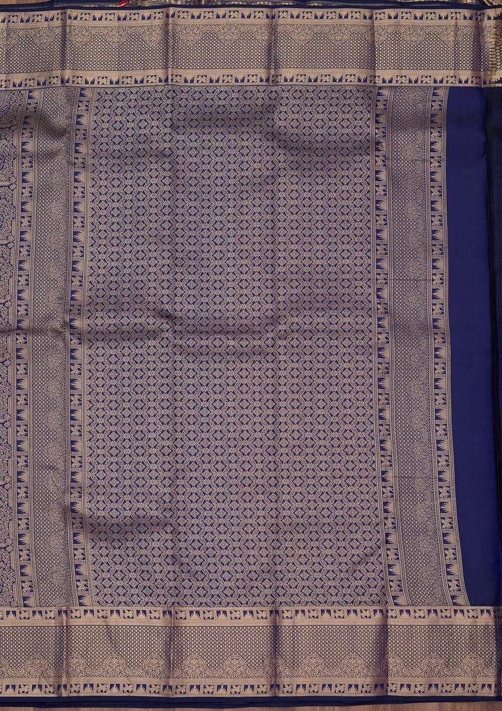 Navy Blue Zariwork (Gold) Silk Saree