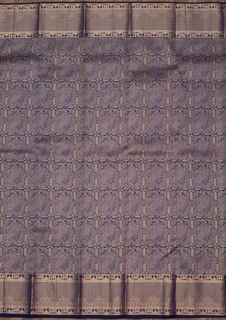 Navy Blue Zariwork (Gold) Silk Saree