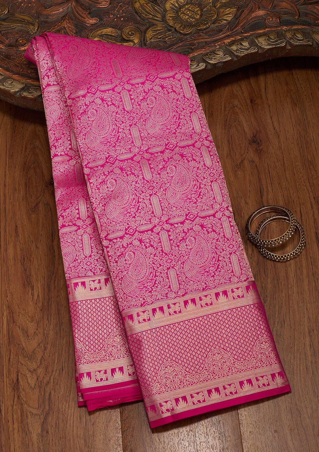 Rani Pink Zariwork Pure Silk Saree-koskii