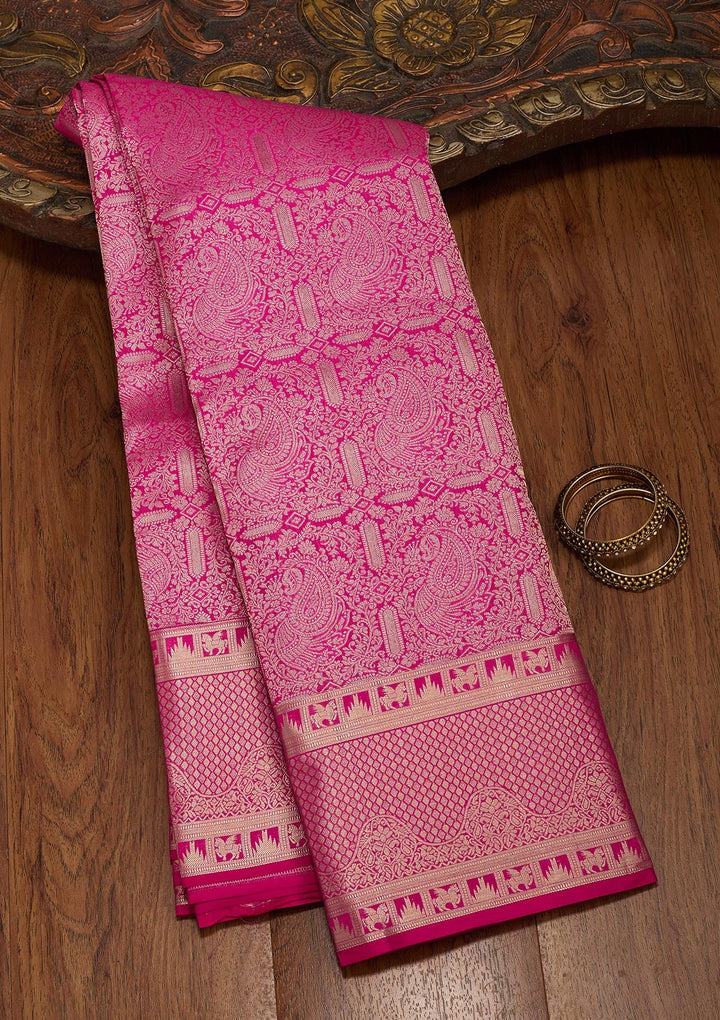 Rani Pink Zariwork Pure Silk Saree-koskii