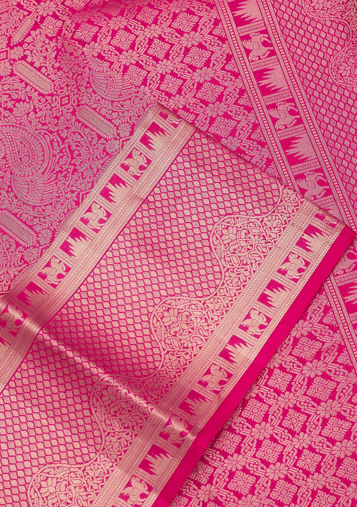 Rani Pink Zariwork Pure Silk Saree-koskii