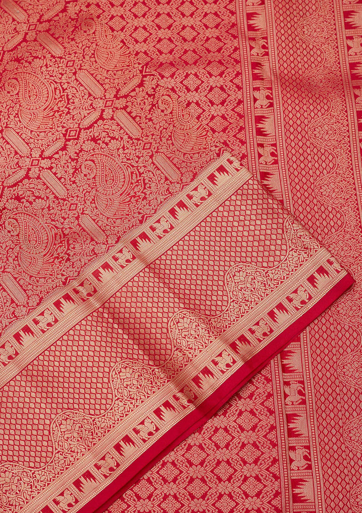 Red Zariwork Pure Silk Saree-koskii