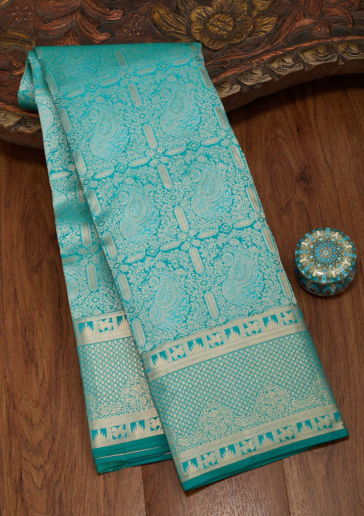 Sea Green Zariwork Pure Silk Saree-koskii
