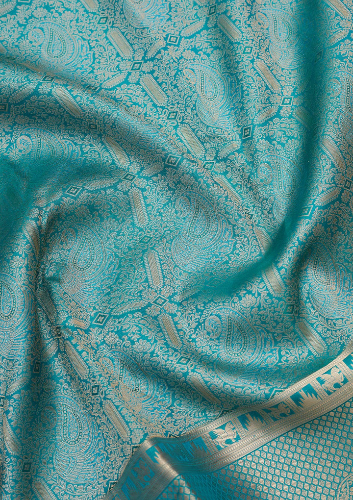 Sea Green Zariwork Pure Silk Saree-koskii