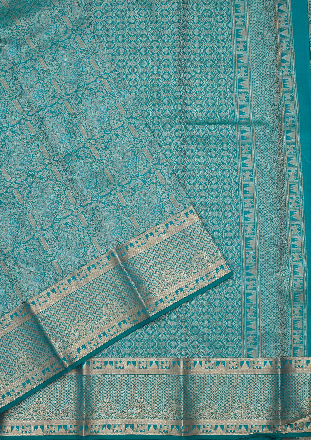 Sea Green Zariwork Pure Silk Saree-koskii