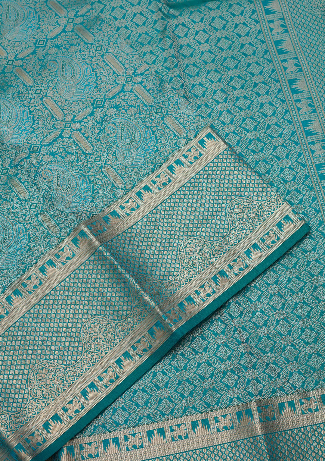 Sea Green Zariwork Pure Silk Saree-koskii