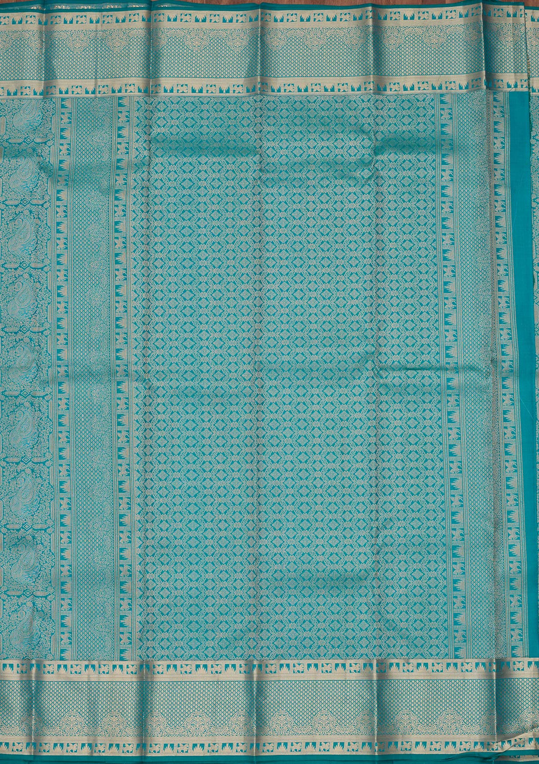 Sea Green Zariwork Pure Silk Saree-koskii