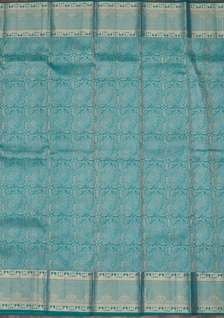 Sea Green Zariwork Pure Silk Saree-koskii
