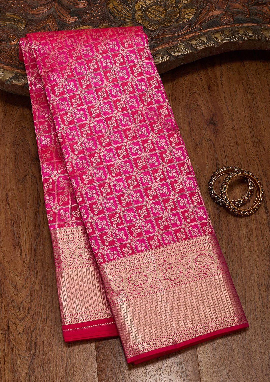 Rani Pink Zariwork Pure Silk Saree-koskii