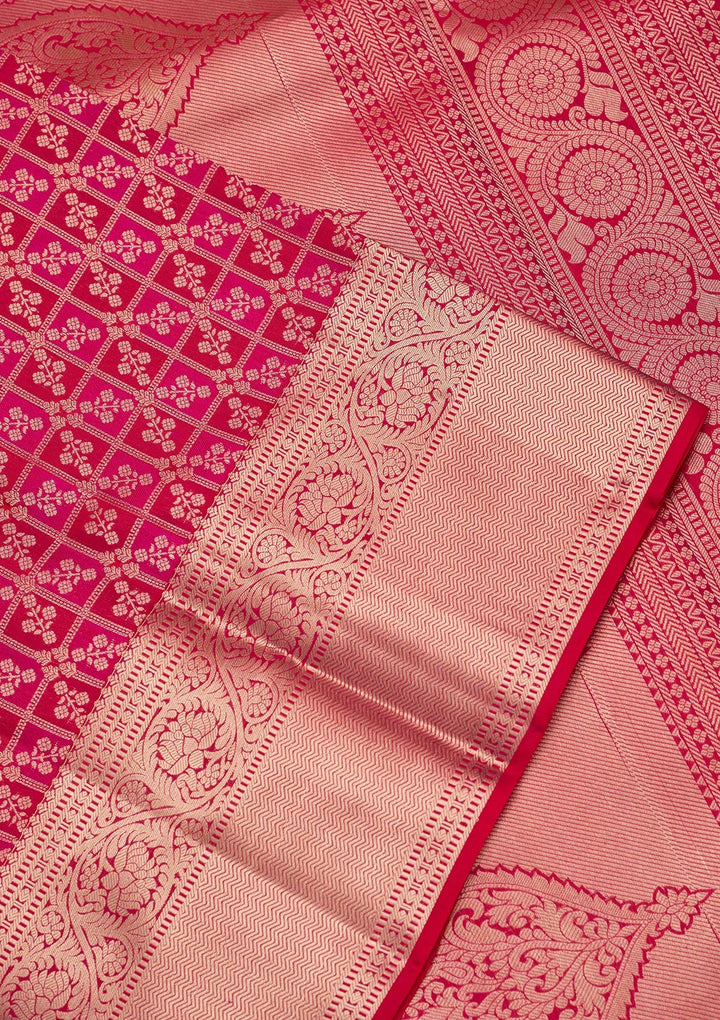 Rani Pink Zariwork Pure Silk Saree-koskii