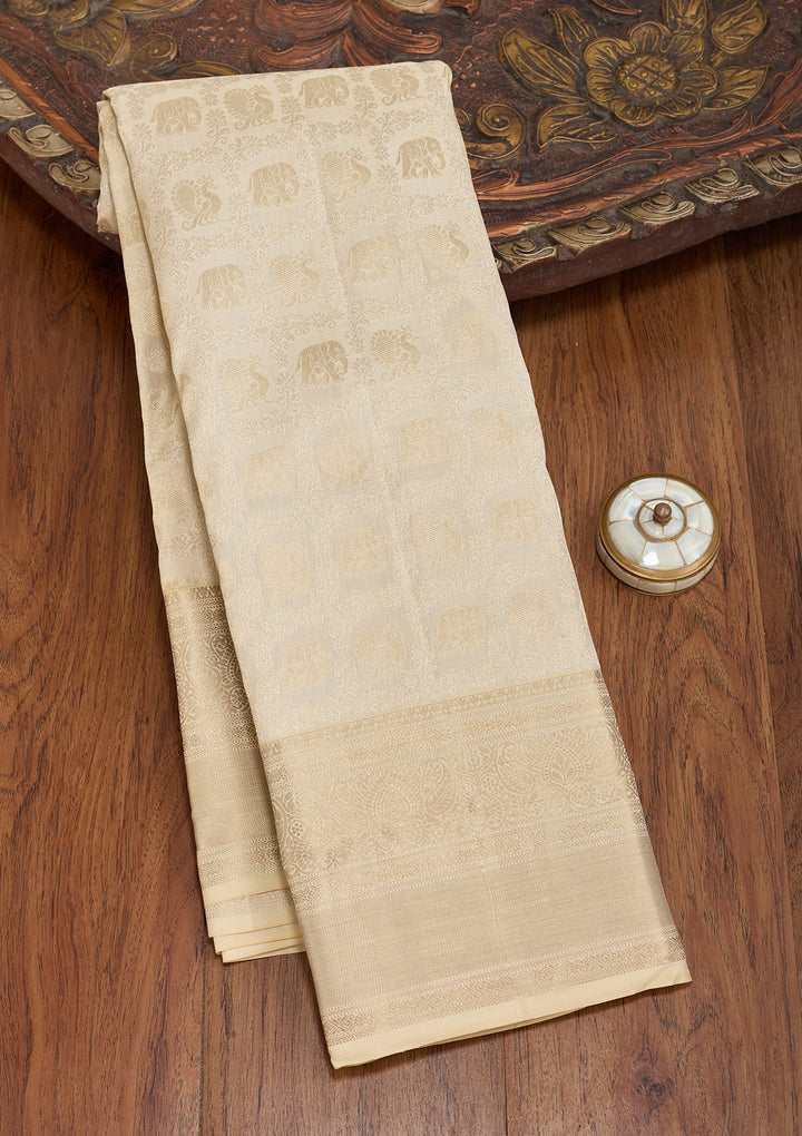 Cream Kanjivaram Pure Silk Saree