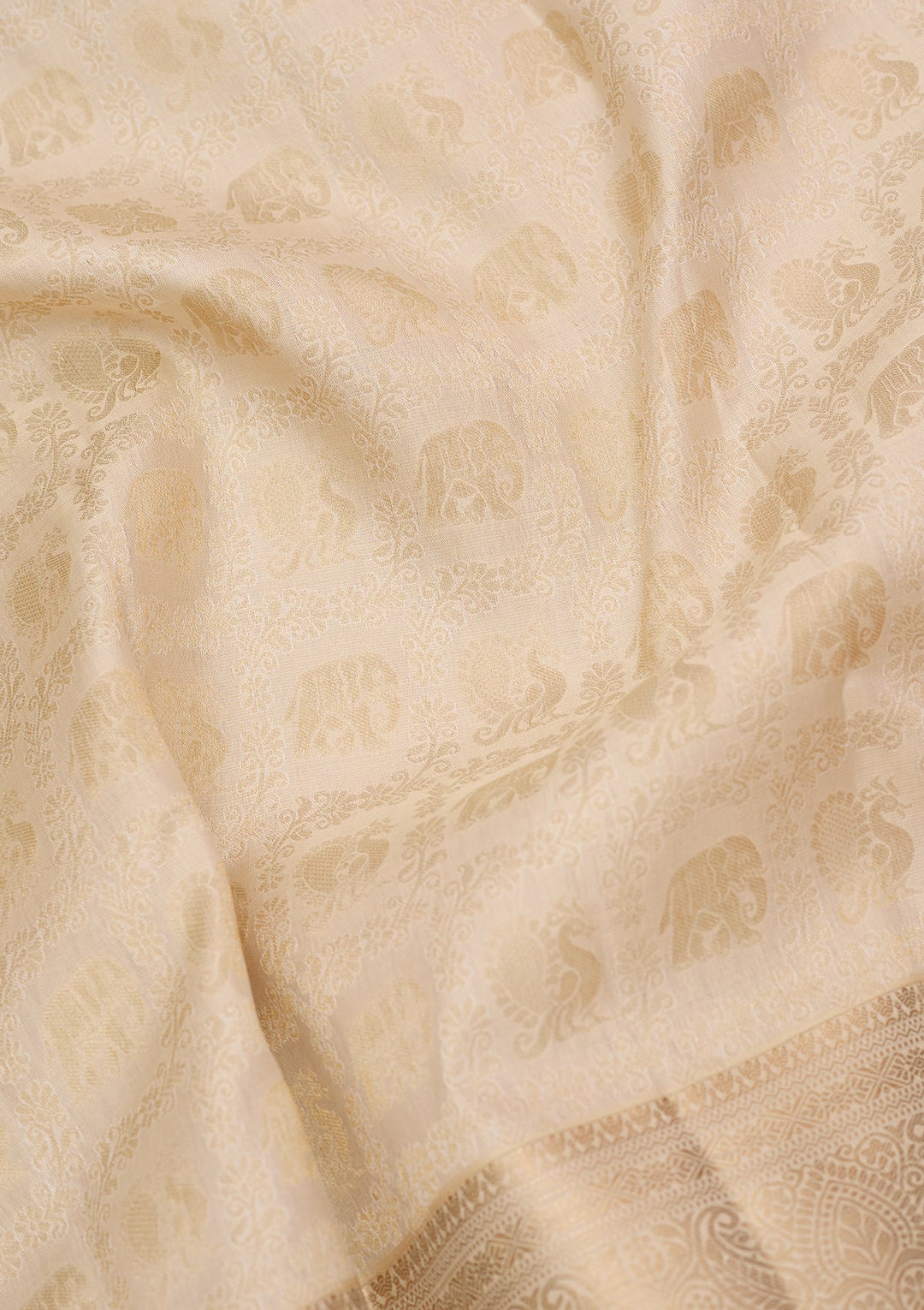 Cream Kanjivaram Pure Silk Saree