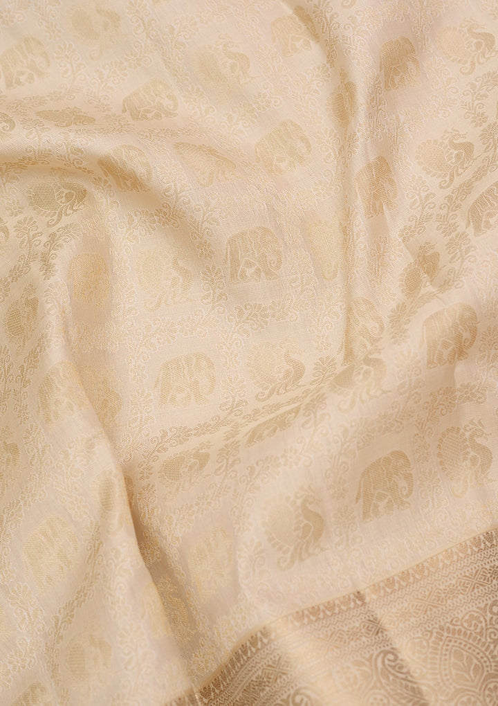 Cream Kanjivaram Pure Silk Saree