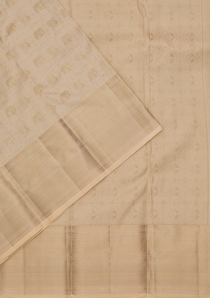 Cream Kanjivaram Pure Silk Saree