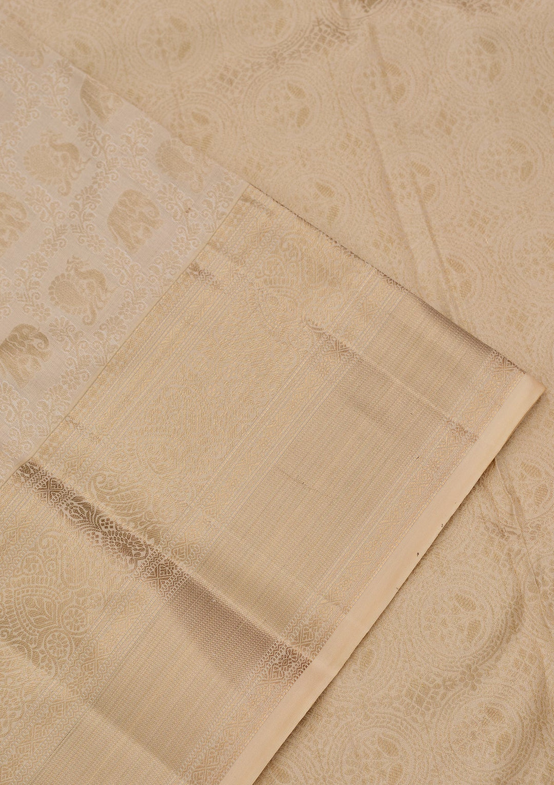 Cream Kanjivaram Pure Silk Saree