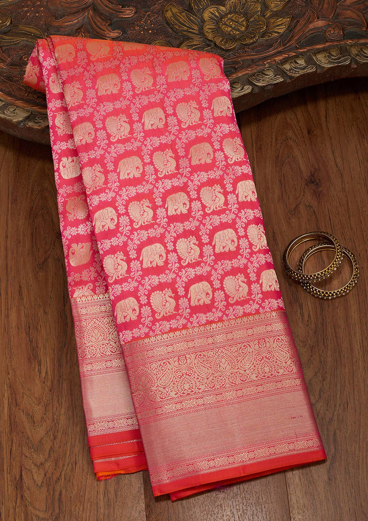 Orange Zariwork Pure Silk Saree-koskii