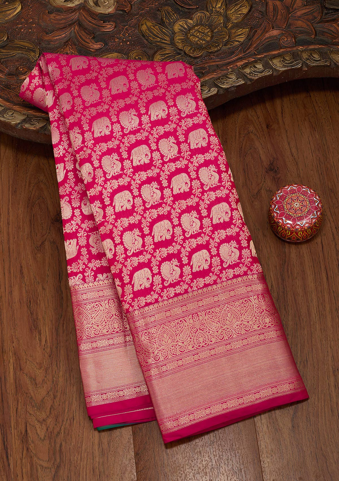 Rani Pink Zariwork Pure Silk Saree-koskii