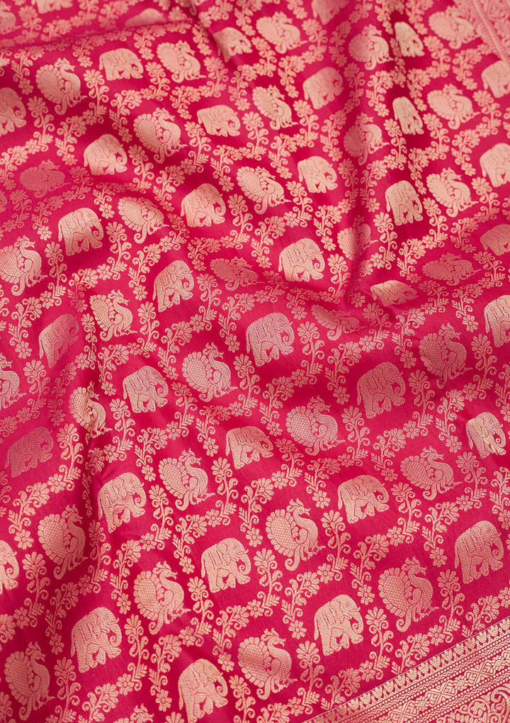 Rani Pink Zariwork Pure Silk Saree-koskii