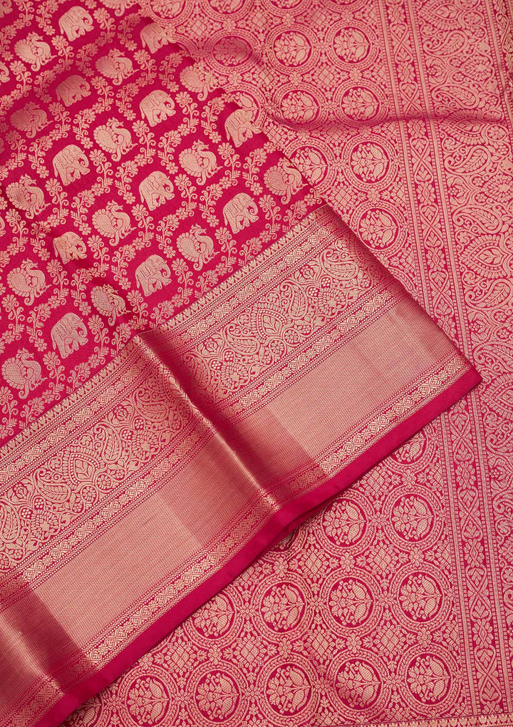 Rani Pink Zariwork Pure Silk Saree-koskii