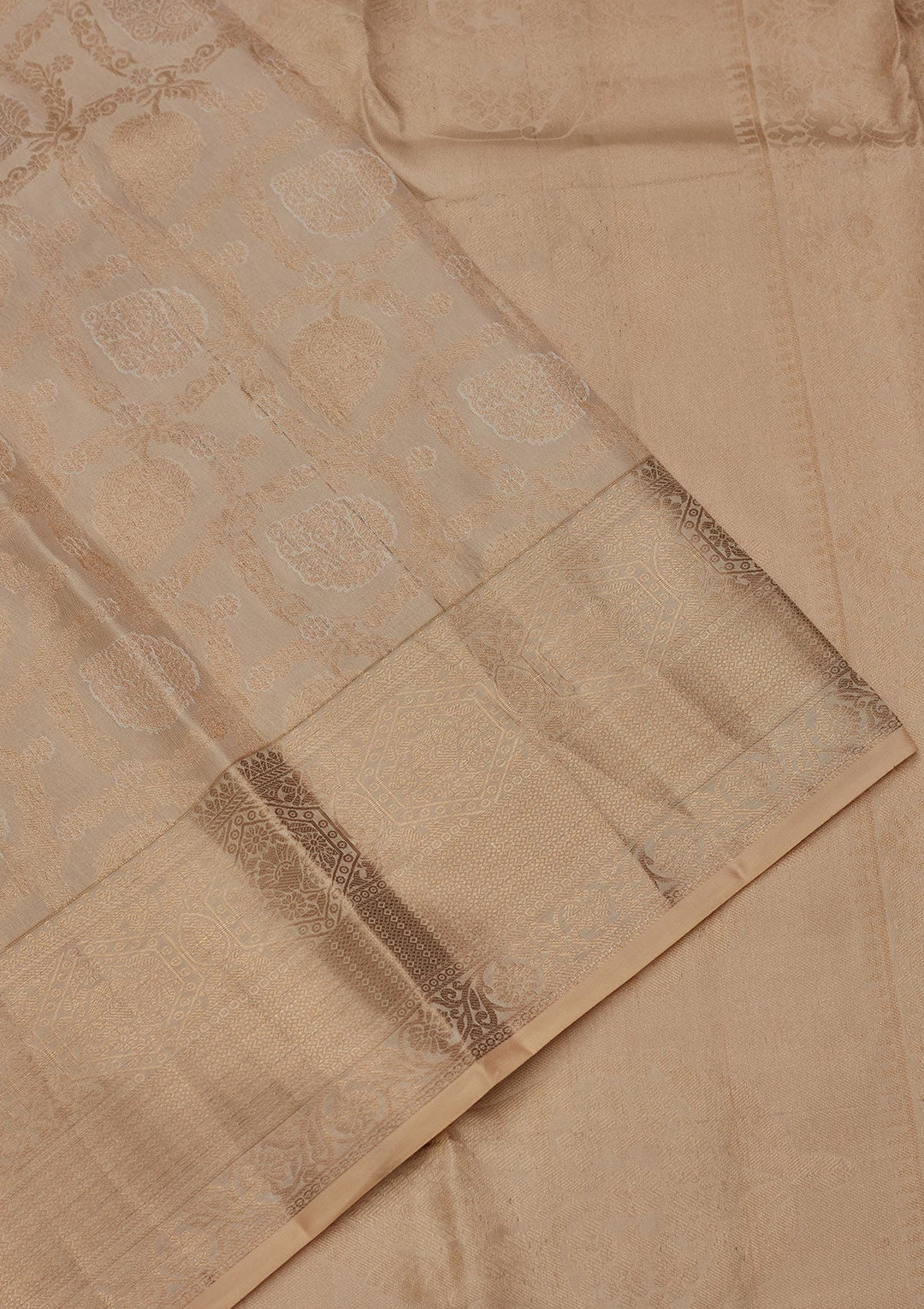 Cream Zariwork Pure Silk Saree-koskii