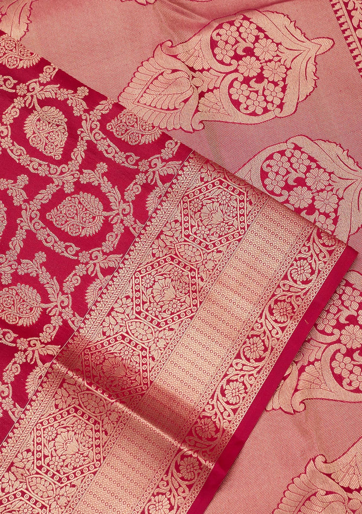 Maroon Zariwork Pure Silk Saree-koskii