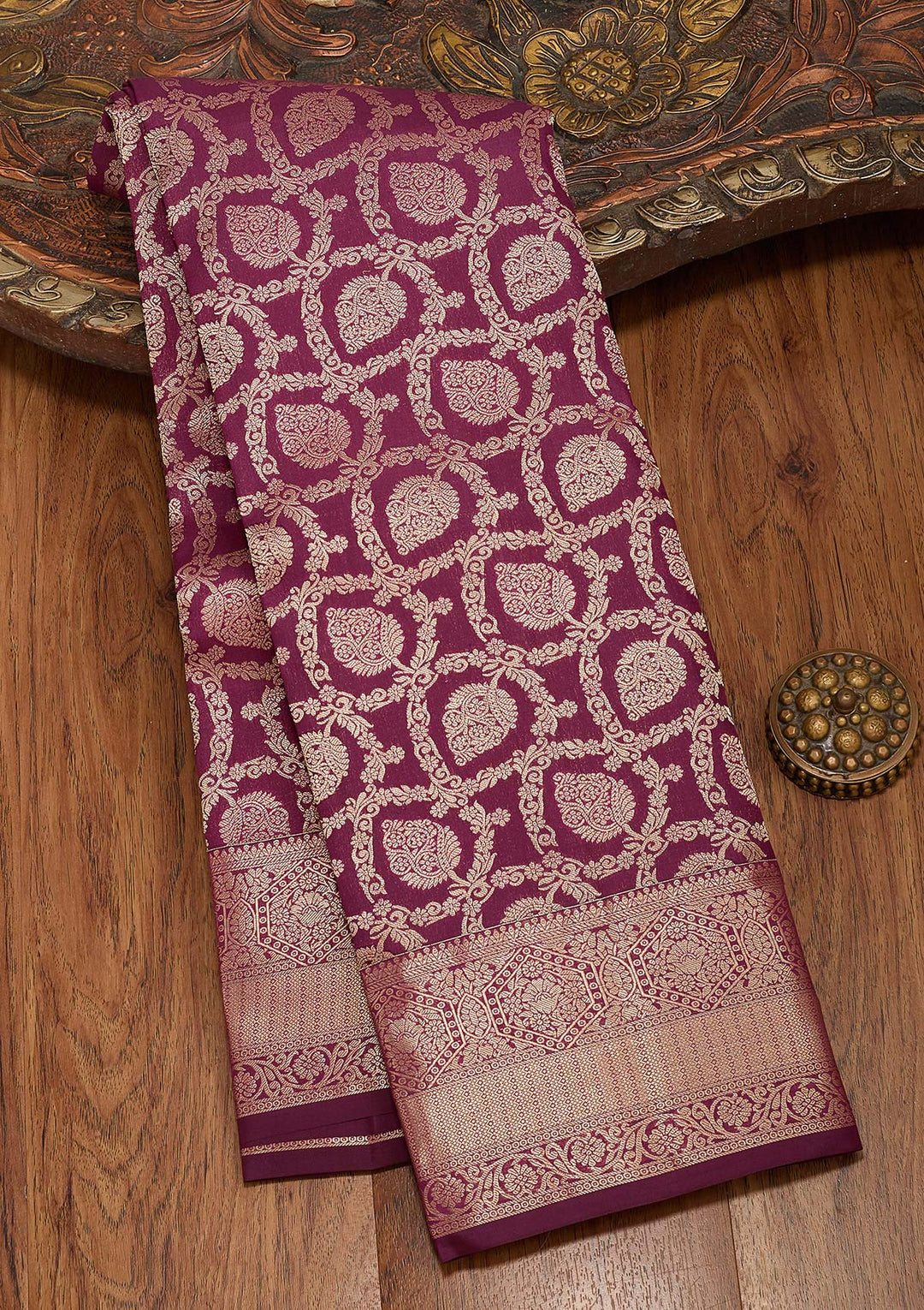 Wine Zariwork Pure Silk Saree-koskii