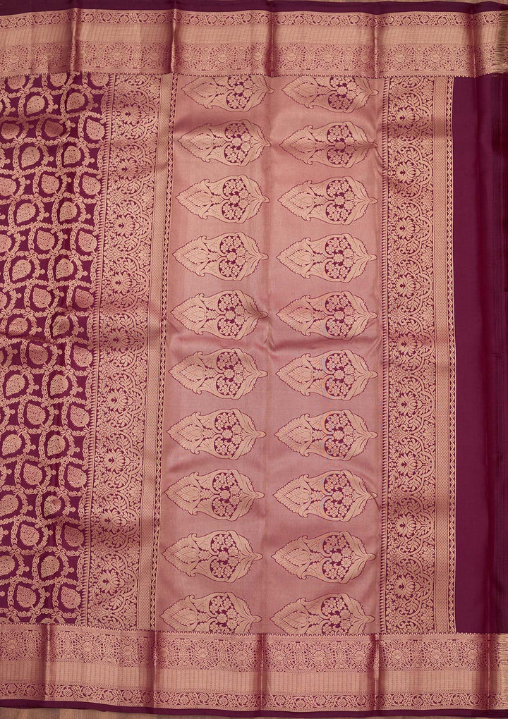 Wine Zariwork Pure Silk Saree-koskii