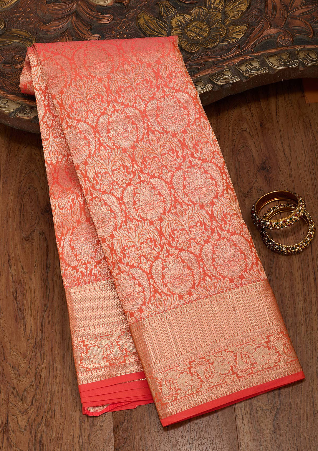 Orange Zariwork Pure Silk Saree-koskii