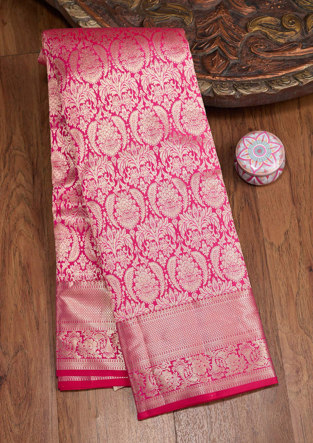 Rani Pink Zariwork (Silver) Silk Saree