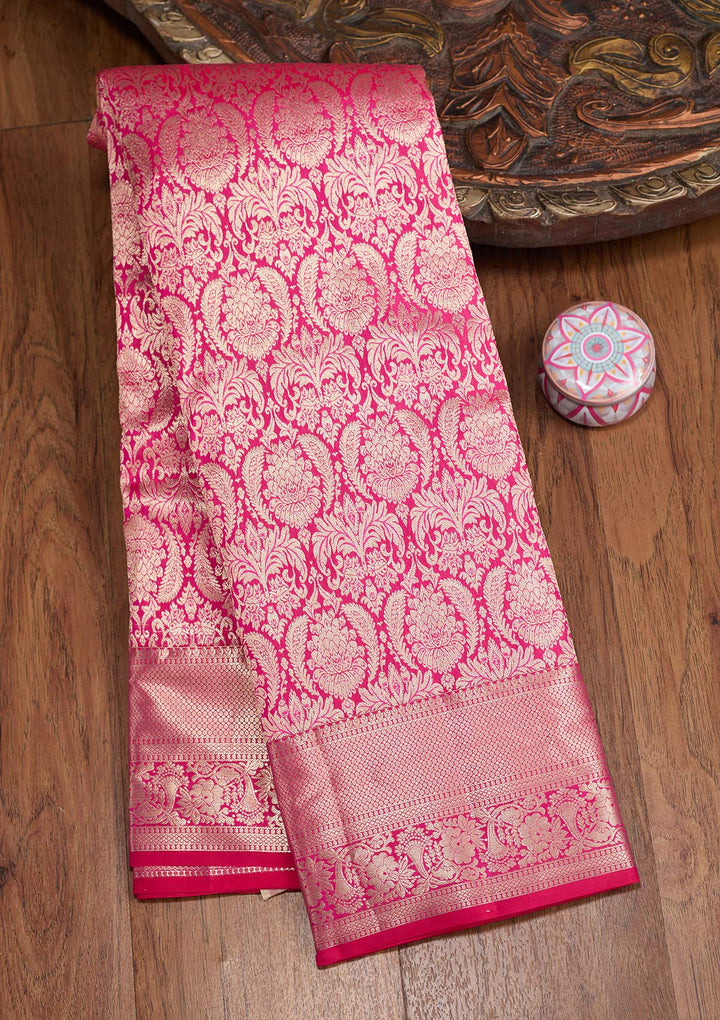 Rani Pink Zariwork (Silver) Silk Saree