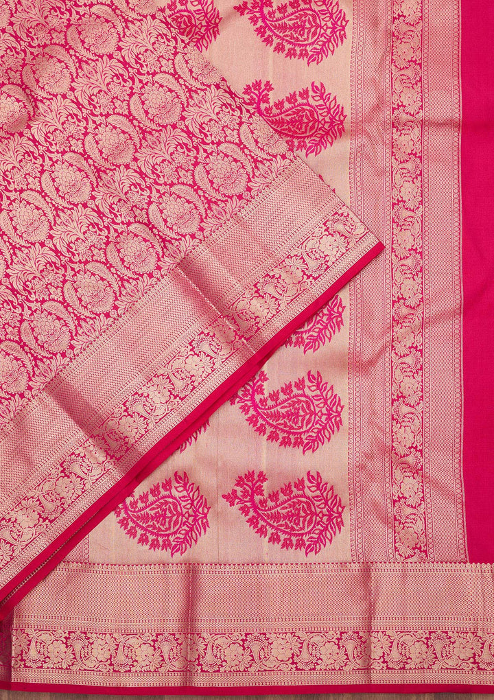 Rani Pink Zariwork (Silver) Silk Saree