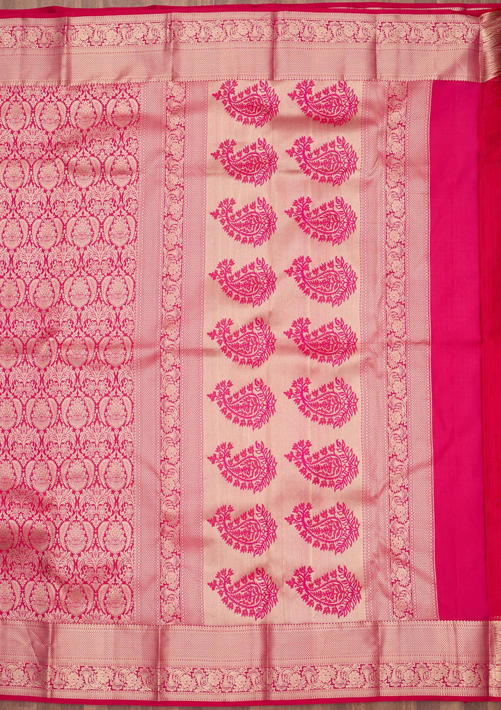 Rani Pink Zariwork (Silver) Silk Saree
