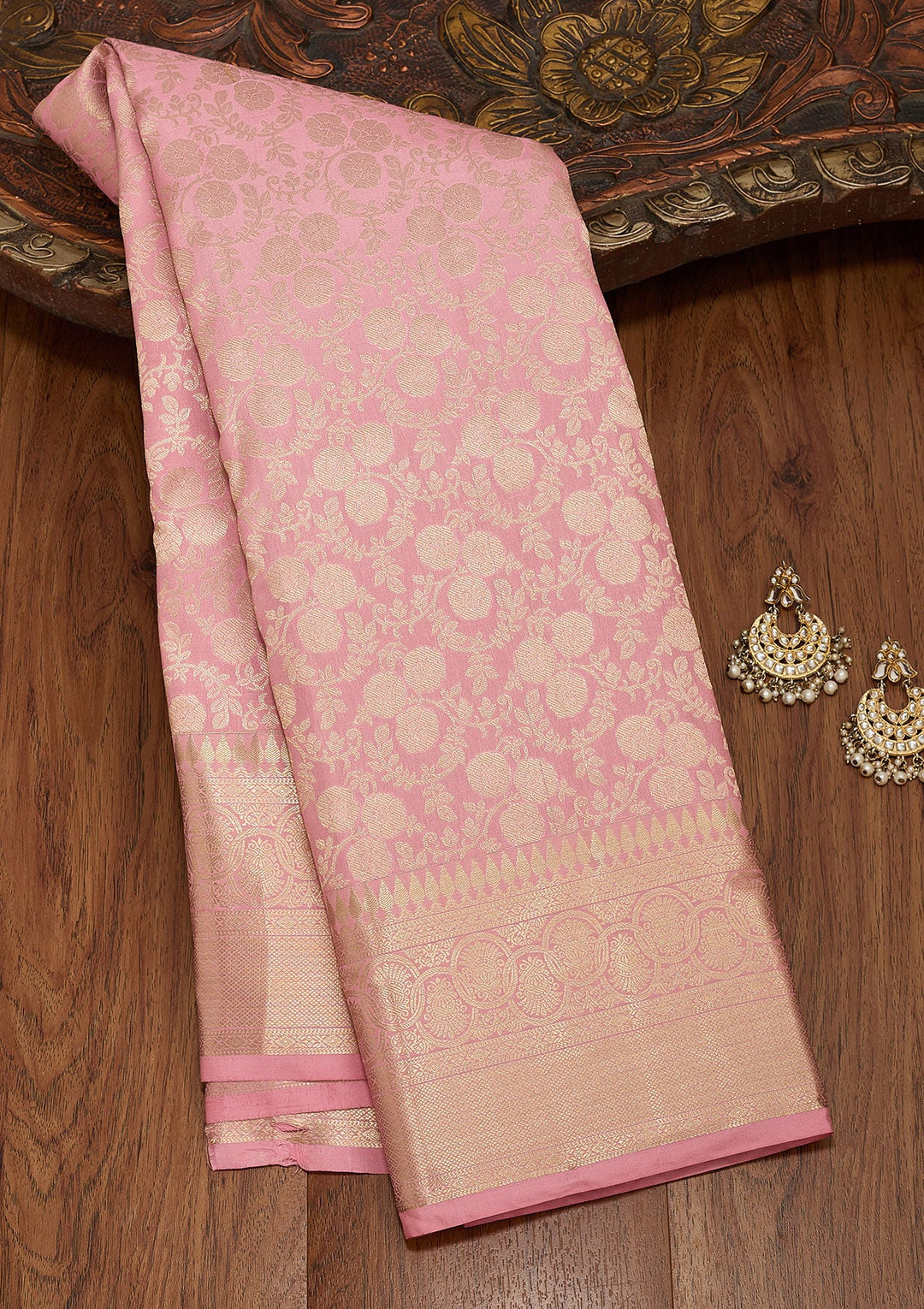 Onion Pink Zariwork Pure Silk Saree-koskii