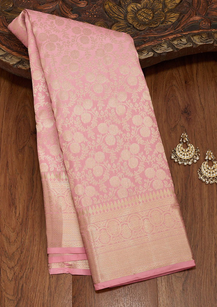 Onion Pink Zariwork Pure Silk Saree-koskii