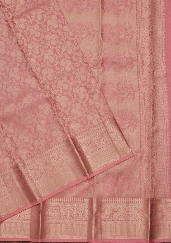 Onion Pink Zariwork Pure Silk Saree-koskii