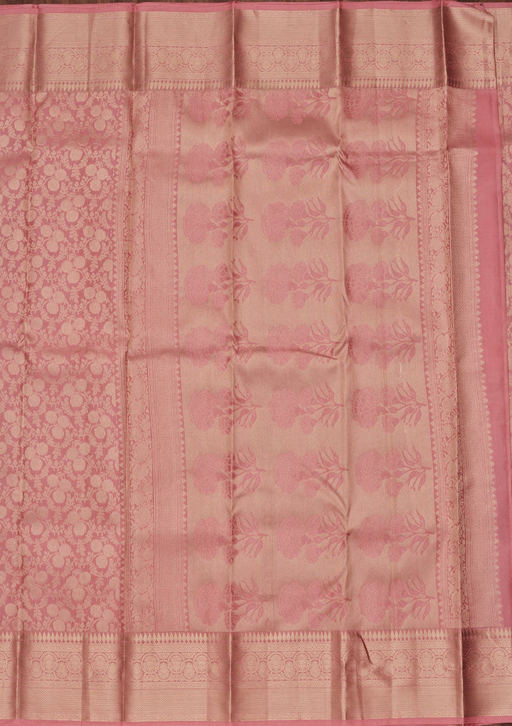 Onion Pink Zariwork Pure Silk Saree-koskii