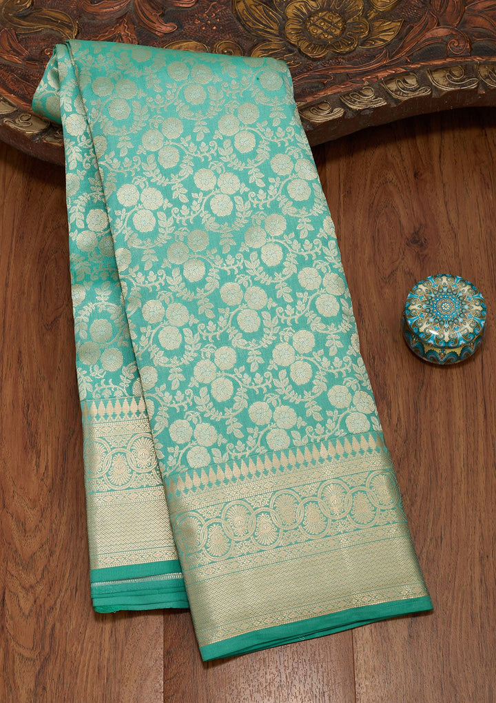 Sea Green Zariwork Pure Silk Saree-koskii