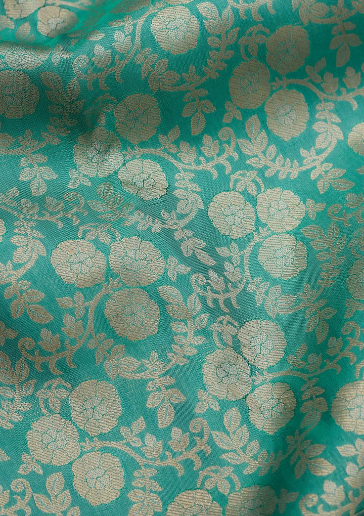Sea Green Zariwork Pure Silk Saree-koskii