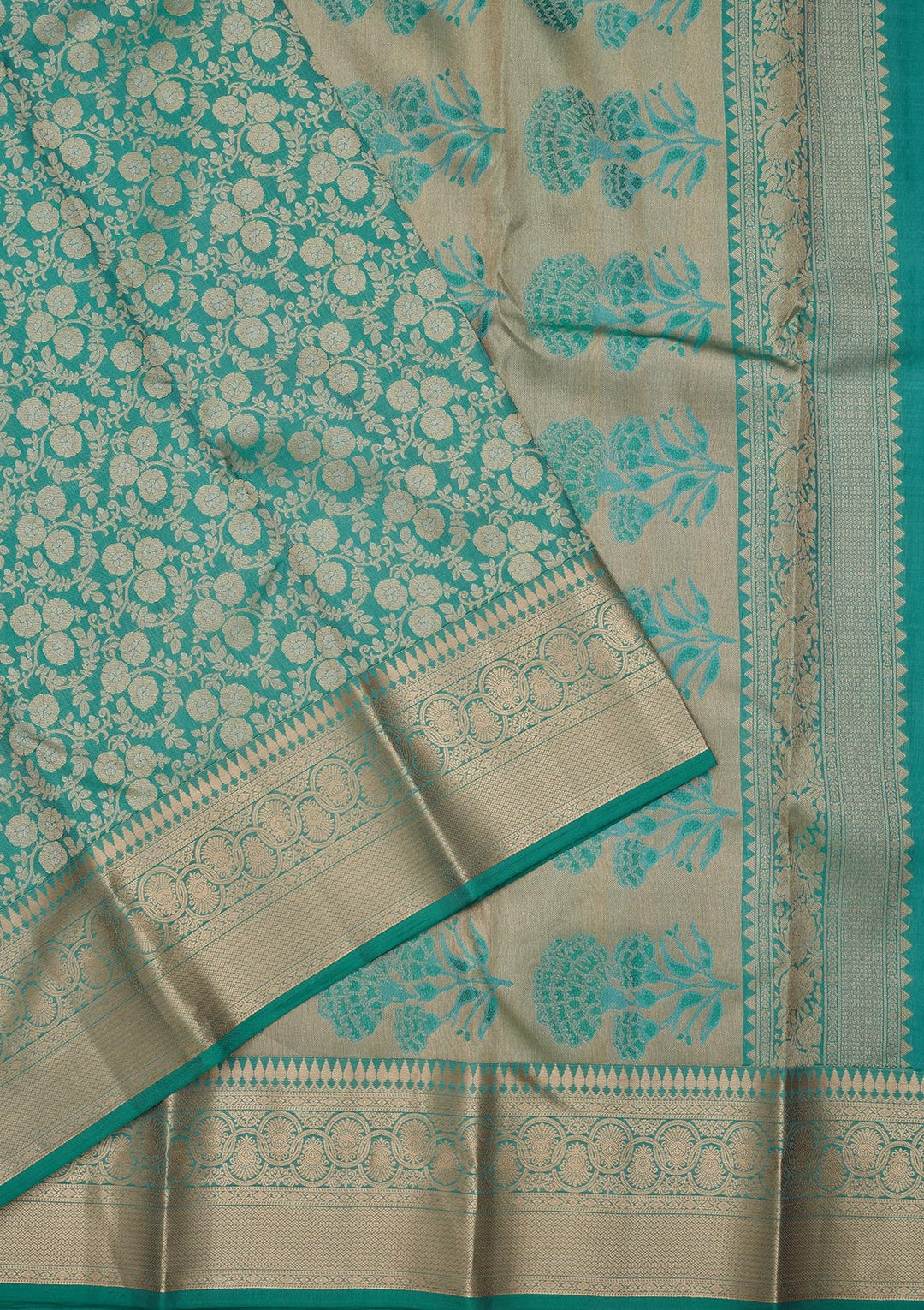 Sea Green Zariwork Pure Silk Saree-koskii