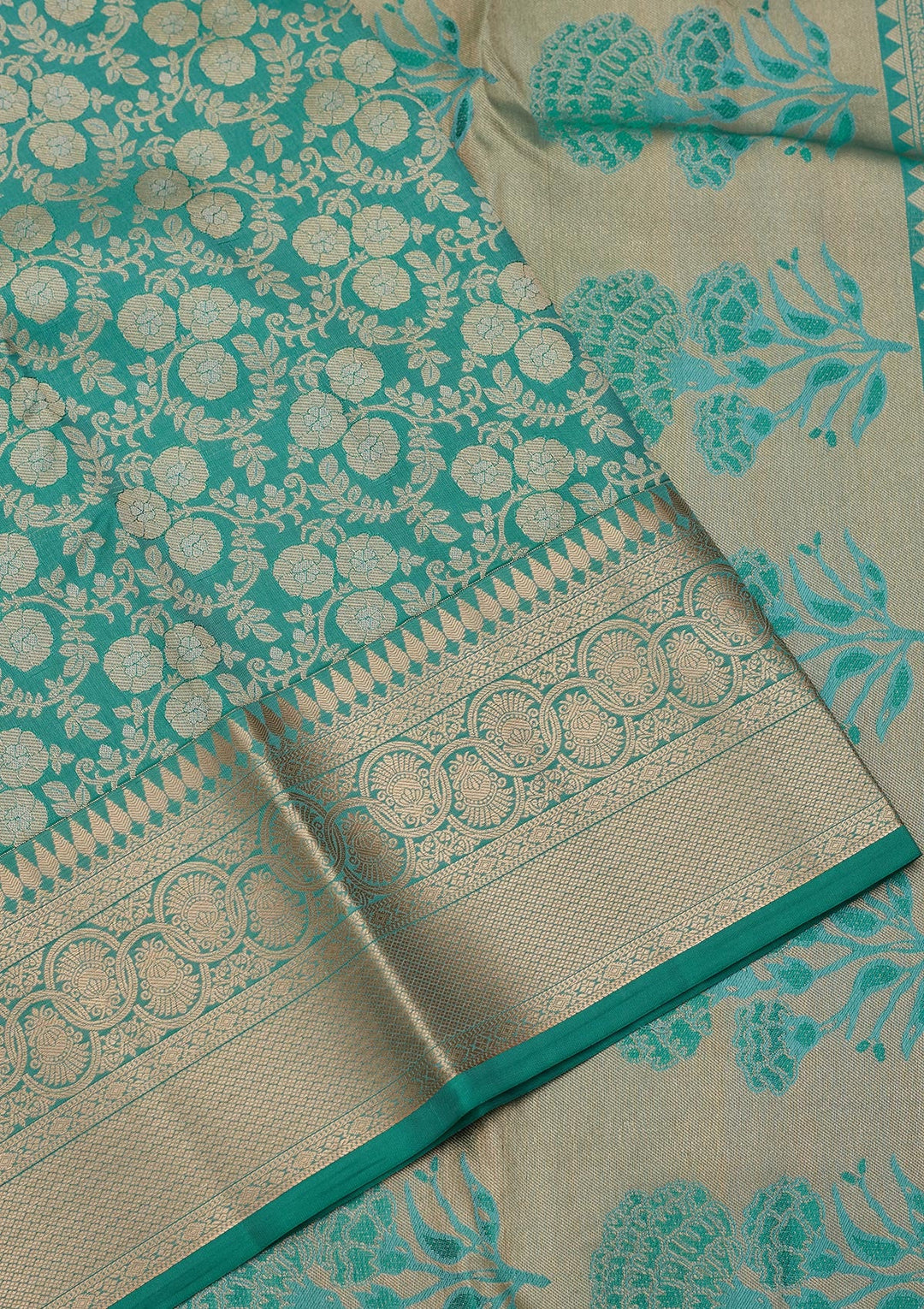 Sea Green Zariwork Pure Silk Saree-koskii