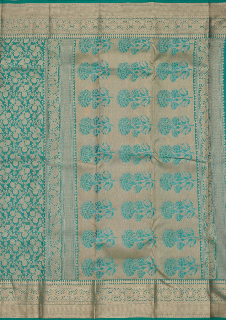 Sea Green Zariwork Pure Silk Saree-koskii
