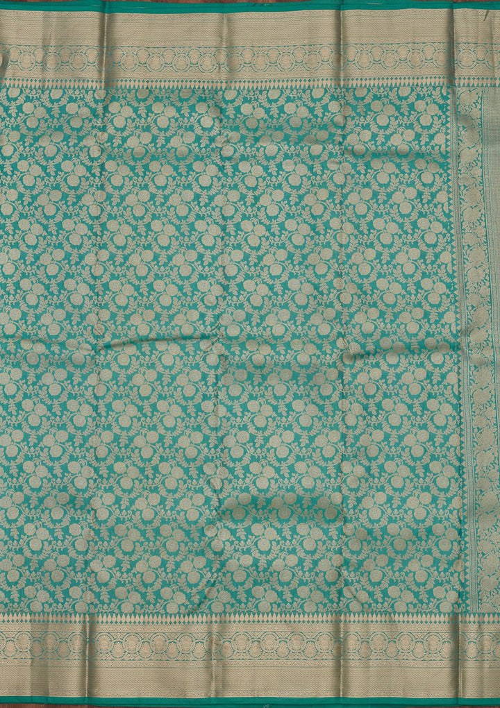Sea Green Zariwork Pure Silk Saree-koskii