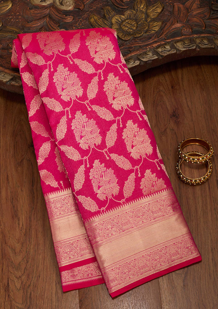 Rani Pink Zariwork Pure Silk Saree-koskii
